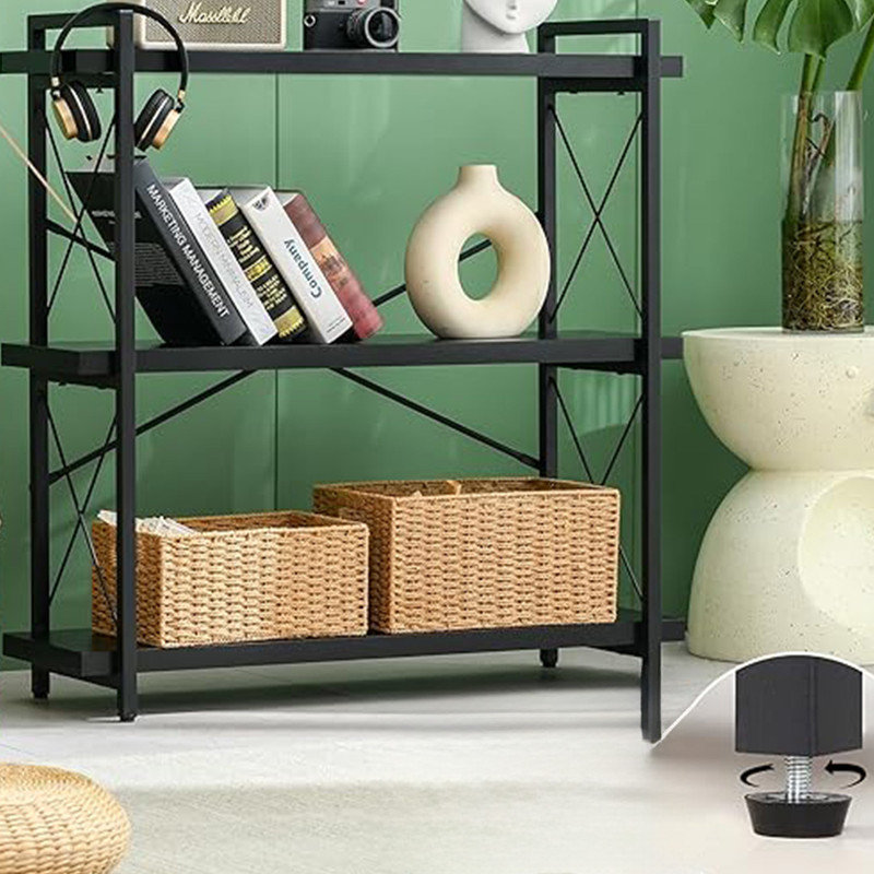 Black 3-Tier Adjustable Industrial Bookcase with Metal Frame