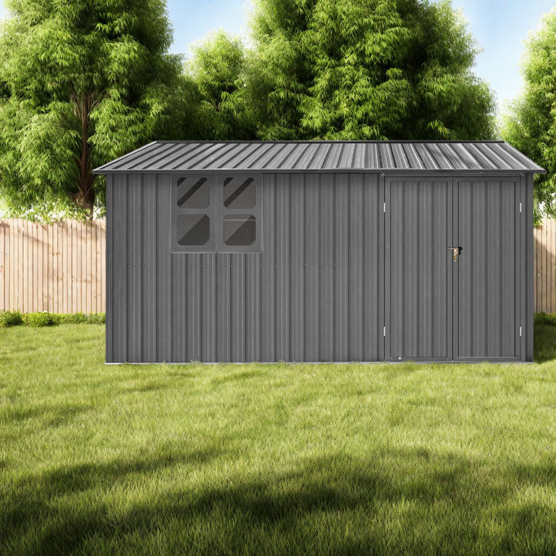 Remise de rangement durable en métal, 12 pi x 10 pi, gris moderne avec fenêtre