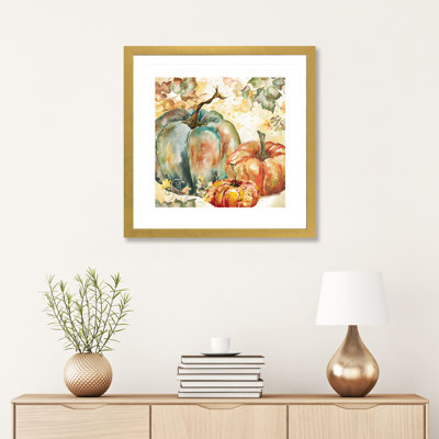 " Watercolor Harvest Teal And Orange Pumpkins I " by Tre Sorelle Studios