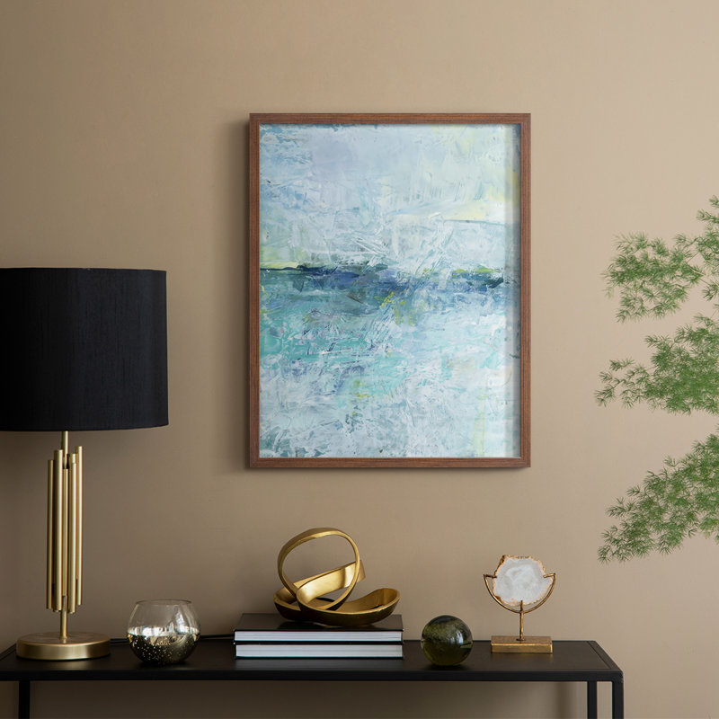 «Misty Mountain Lake I», reproduction encadrée - bois massif, H 30 po x l 24 po, Noyer