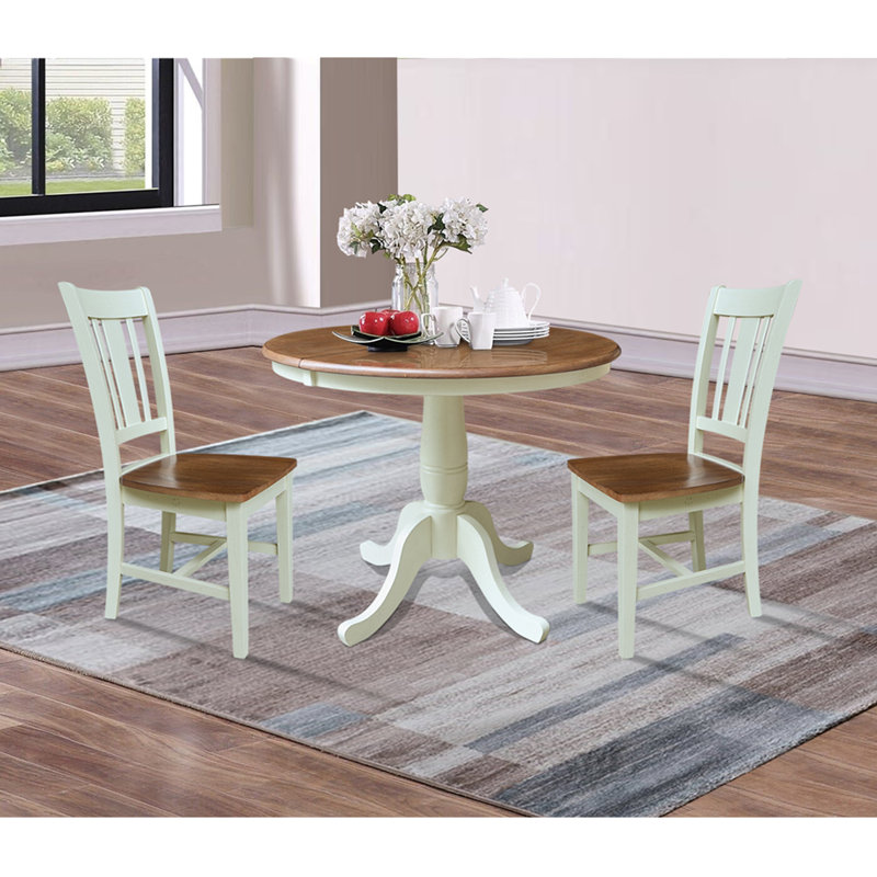 Garbaez Extendable Solid Wood Top Pedestal Dining Set, Hickory/Shell