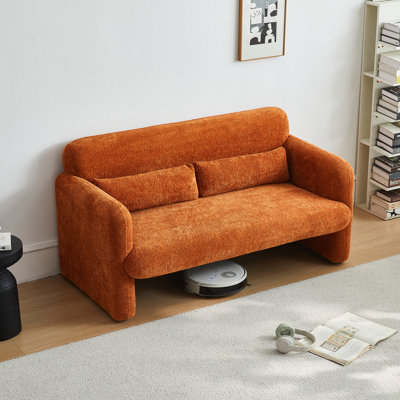 Tissu de velours orange 59 po, multiples utilisations, structure en bois massif, soutien lombaire ergonomique, siège mi-doux avec revêtement, pour le bureau et le salon, bois d'eucalyptus, mousse confortable