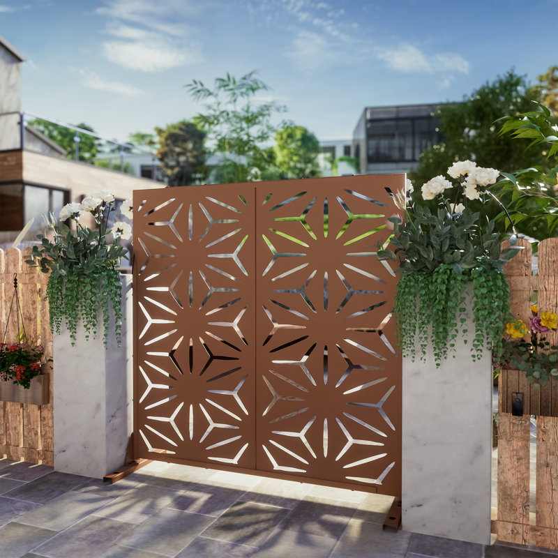 6 ft. H x 4 ft. W Metal Privacy Screen Fence Panel Star Pattern, Brown, 182.9cm H x 119.4cm W x 40.6cm D