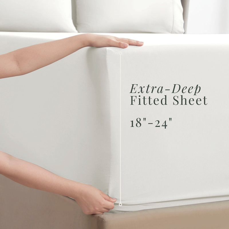 Ensemble de draps en micro-fibre, Drap-housse très grand californien, Blanc cassé