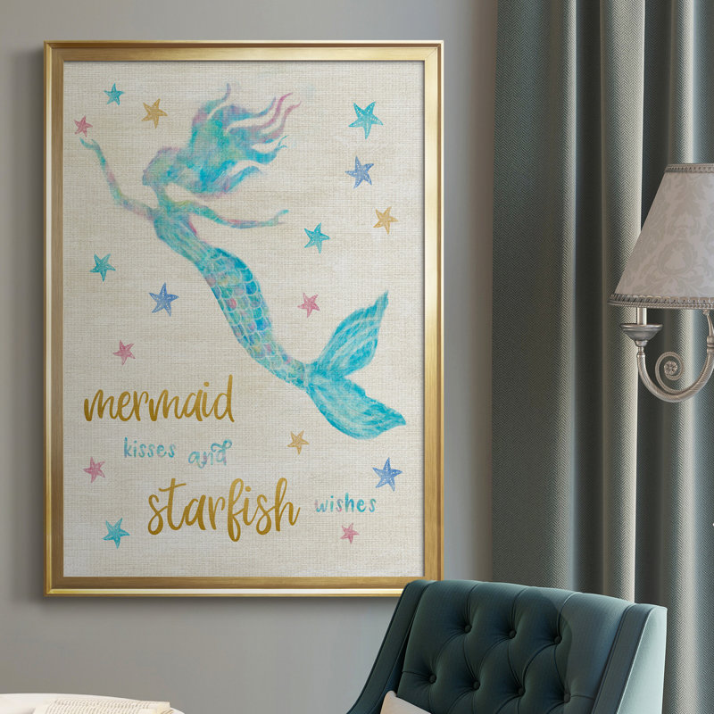 Mermaid Kisses - Peinture sur toile encadrée, Or, H 30,5 po x l 42,5 po x P 1,5 po