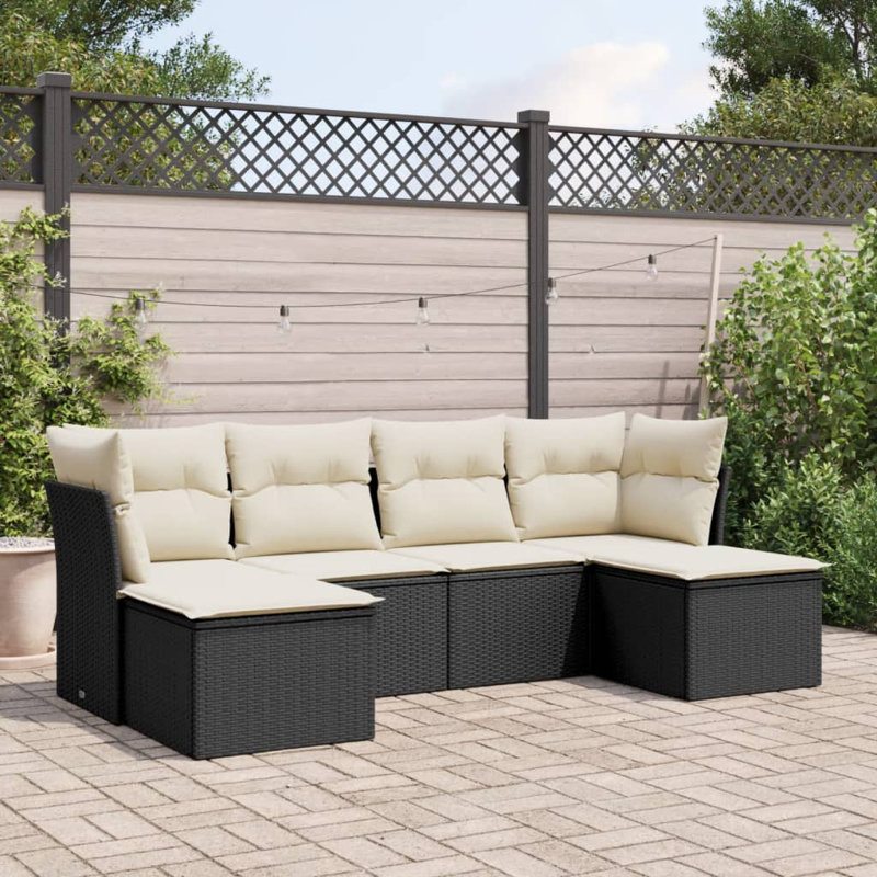 Vidaxl Garden Sofa Set Black PE Rattan 6 Piece Durable Garden Sofa Set
