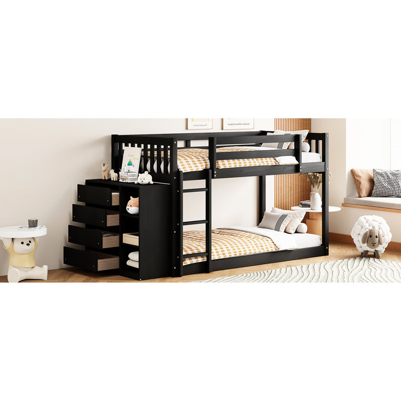 Lit simple superposé au-dessus avec 4 tiroirs pratiques et 3 tablettes pour la maison et le style