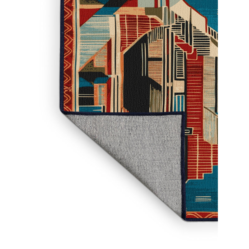 Machine Washable Art Deco Gray Area Rug, Square 6'