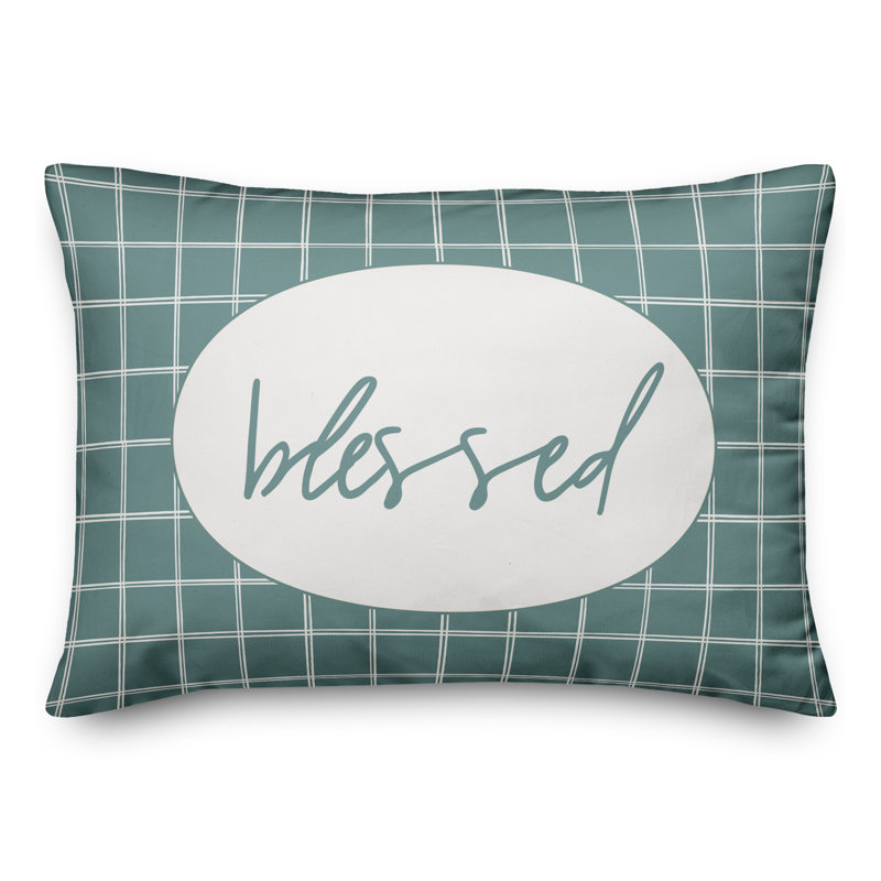 Plaid Outdoor Reversible Throw Pillow, Teal