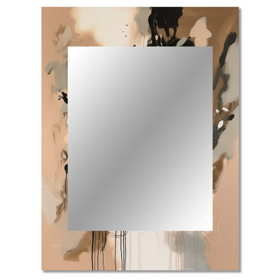 Brown Colorful Symmetry I - Abstract Decorative Wall Mirror, Brown Large Mirror, Printed Metal Art