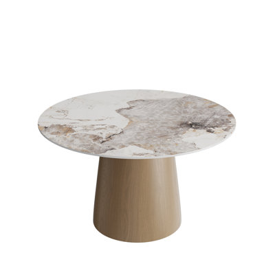 Modern Round Glossy Sintered Stone Kitchen Table Pedestal