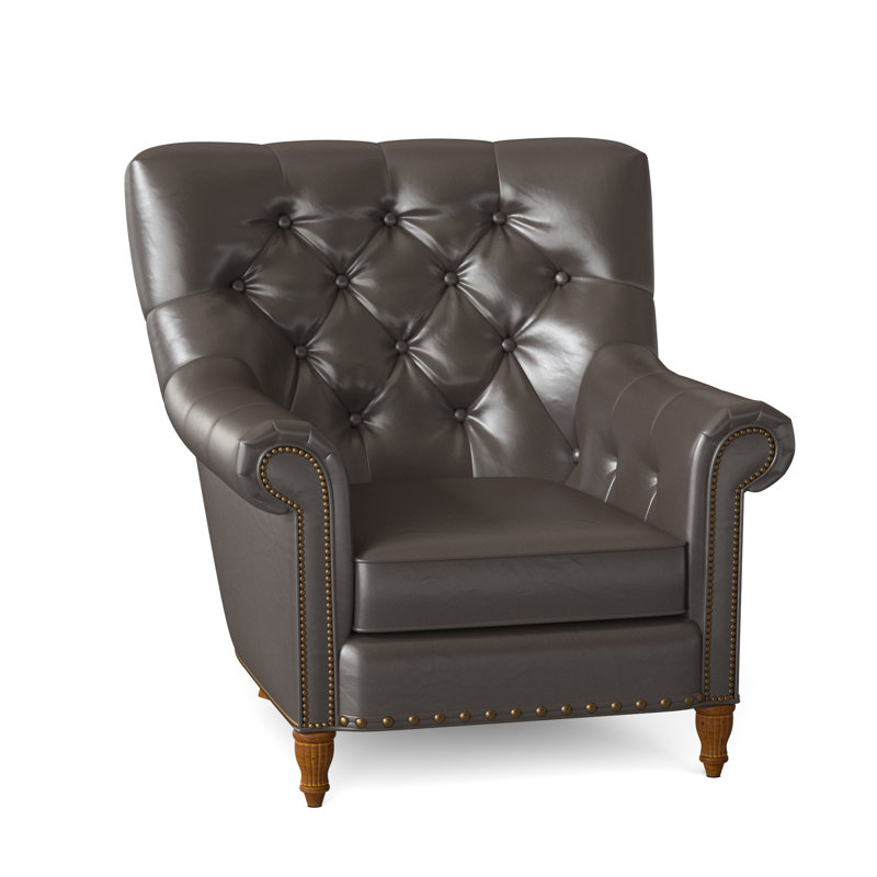 Kirby Leather Club Chair, Aline Fumo Genuine Leather, New Classiques, #9 & #54 French Natural