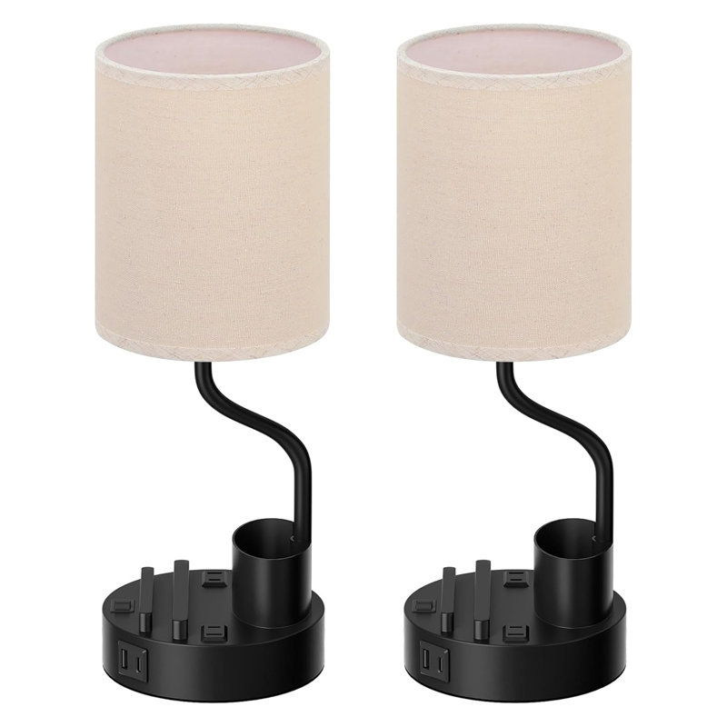Bedside Table Lamps For Bedroom Set Of 2 - Nightstand Light, Beige