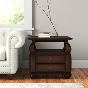 Crestline Transitional 26"H Rectangular 2-Drawer End Table with Storage in Walnut