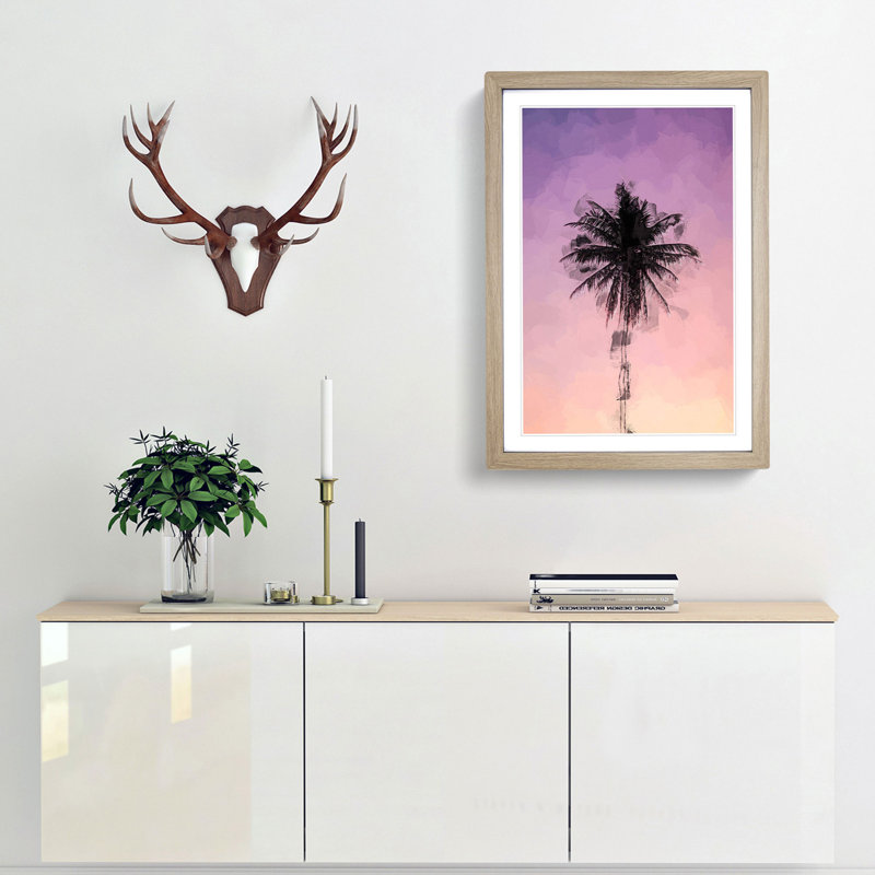 Summer Palm Tree in Abstract - Framed Print, 65cm H x 48cm W x 2cm D, Oak Framed