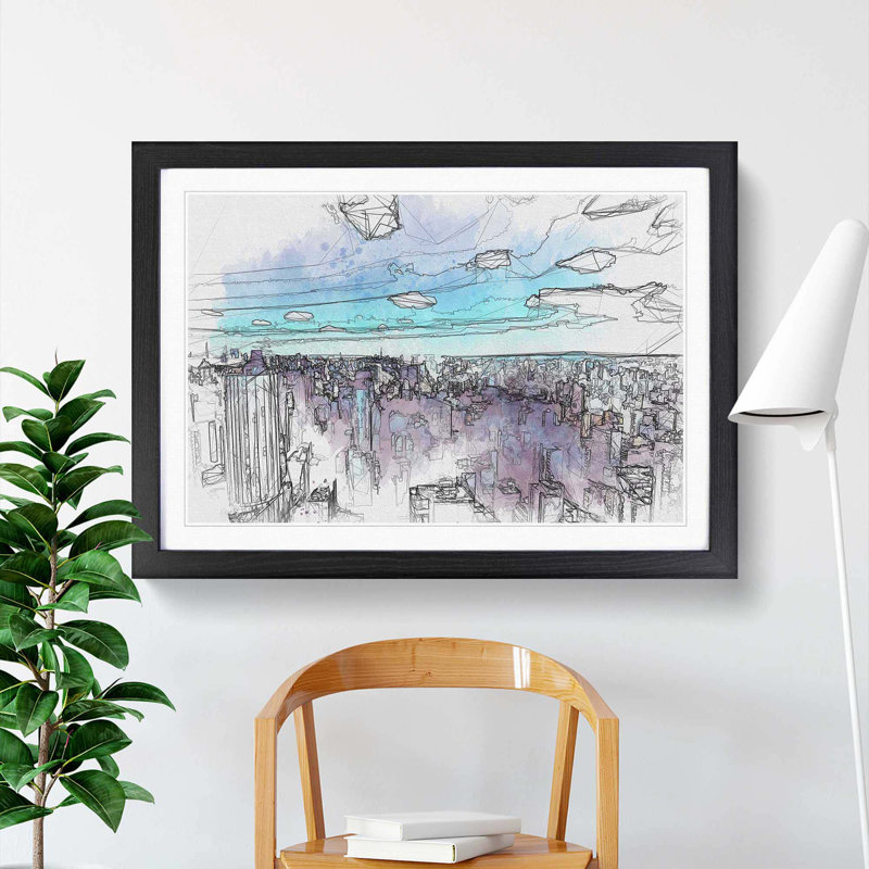 Sao Paulo Brazil Skyline in Abstract - Picture Frame Graphic Art Print, Black, 40cm H x 60cm W x 2cm D