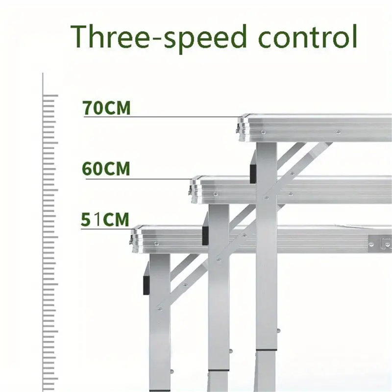 Large Adjustable Height Silver Aluminum Outdoor Folding Table