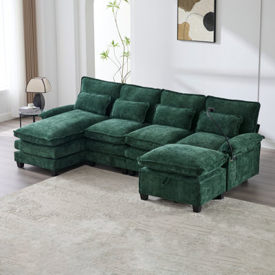 106" U Shape Sectional Sofa Cloud Couch For Living Room, Upholstery Comfy Modular Sofas, 4 Seat Chenille U-Shaped Sleeper Sofa With Chaise Lounge