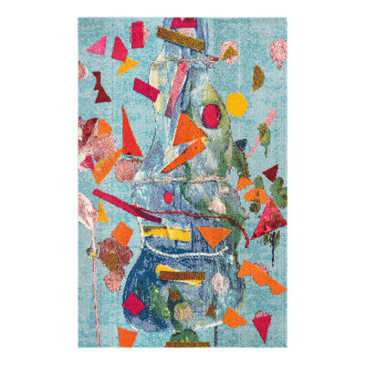 Tapis abstrait bleu / orange 