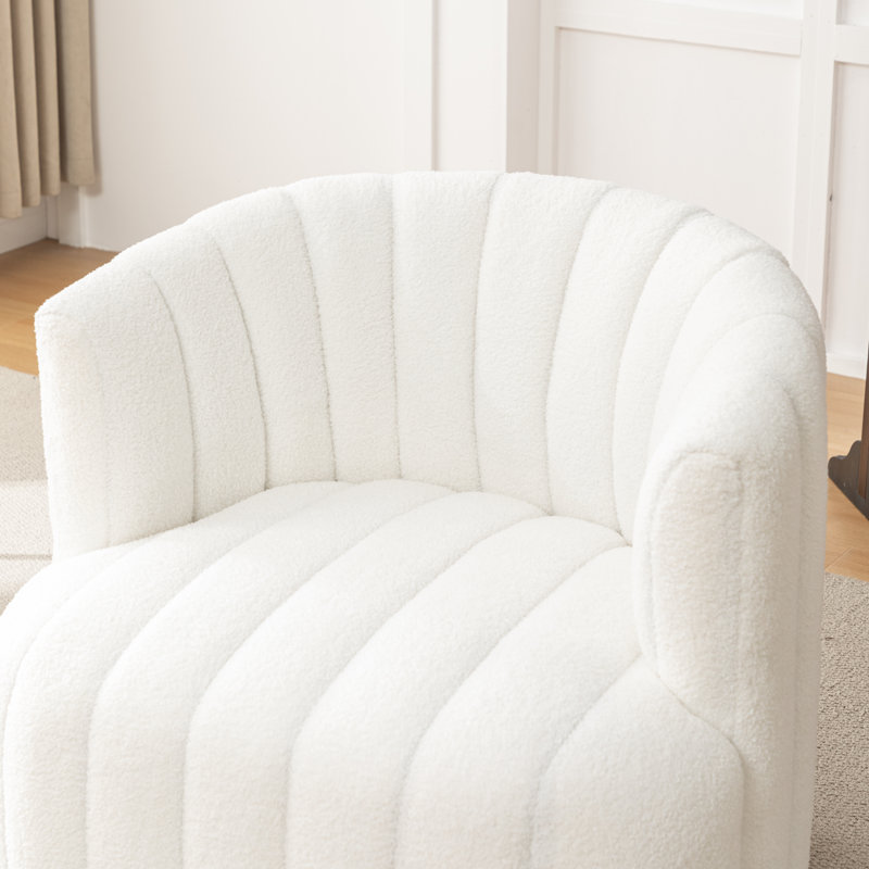 Bryonie Upholstered Swivel Barrel Chair, White Teddy
