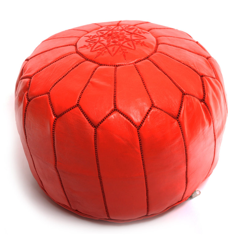 Upholstered Pouf, Morrocan Leather Red, Red