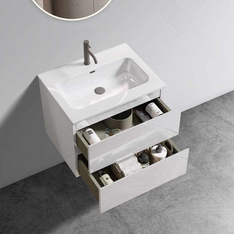 Meuble-lavabo mural 24 po avec lavabo mural, Blanc