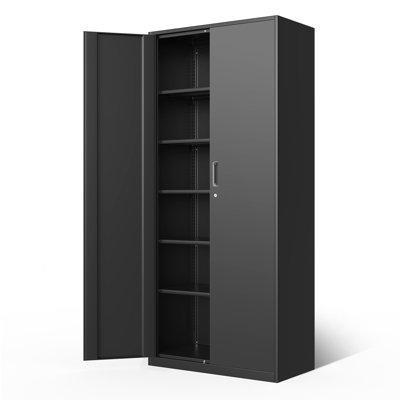 71" Lockable Heavy Duty Metal Storage Cabinet W/ 5 Adjustable Shelves