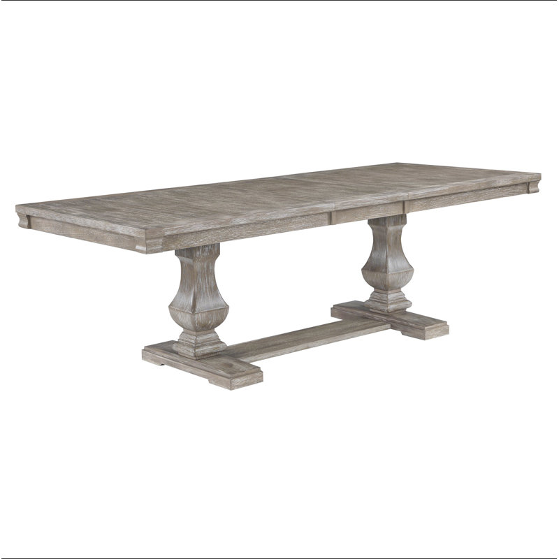 Table de salle à manger de style traditionnel avec rallonge en bois brun et gris