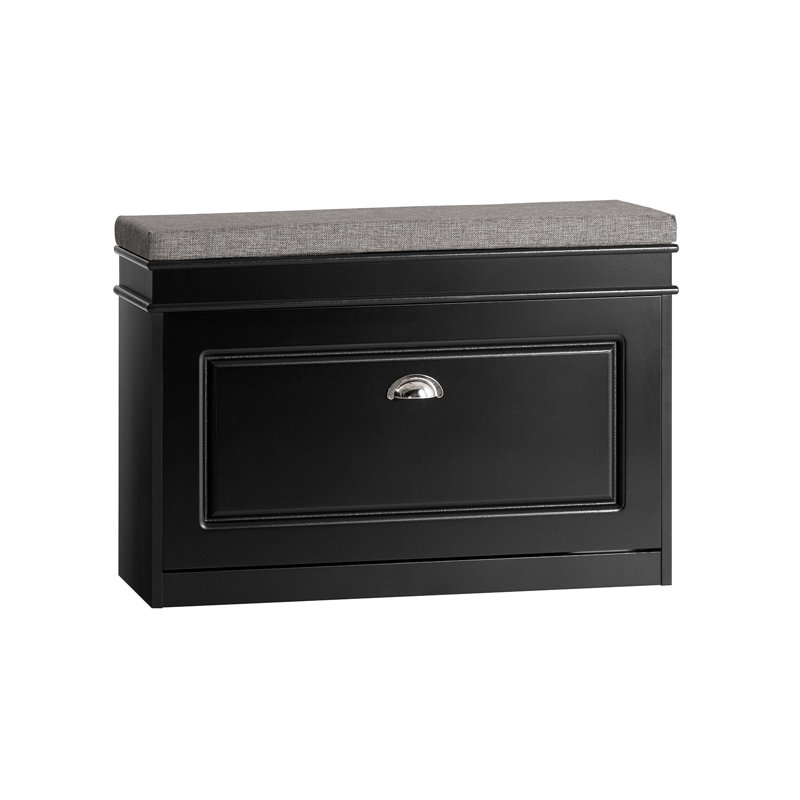 Banc de rangement en bois noir avec tiroir à clapet - Banc de rangement rembourré pour hall d'entrée et chambre à coucher, H 20,47 po x l 29,53 po x P 9,45 po