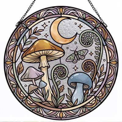 Mystic Forest Stained Glass Window Panel，12"H