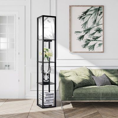 Jarold 63.7" Column Dimmable Floor Lamp with Shelves & Remote Control & USB Charging Station