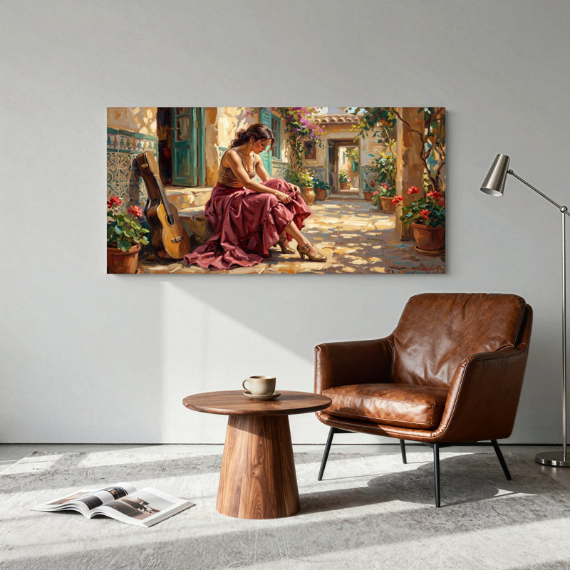 Ensemble de 1 tableau sur toile représentant une cour ensoleillée, L 58 po x H 28 po, Wrapped Canvas
