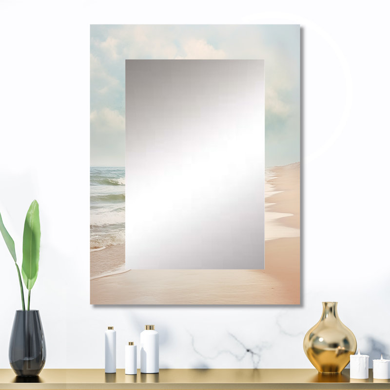 Minimalisme plage paysage VI - miroir décoratif de plage, miroir mural blanc, impression d'art en métal, 32 po x 24 po