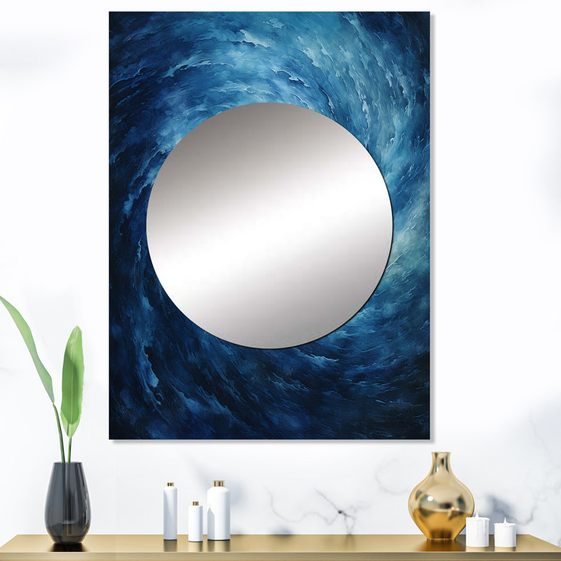 Airial Blue Swirl Wave Spiral VII - miroir spirales abstraites, miroir mural décoratif moderne, art imprimé en métal