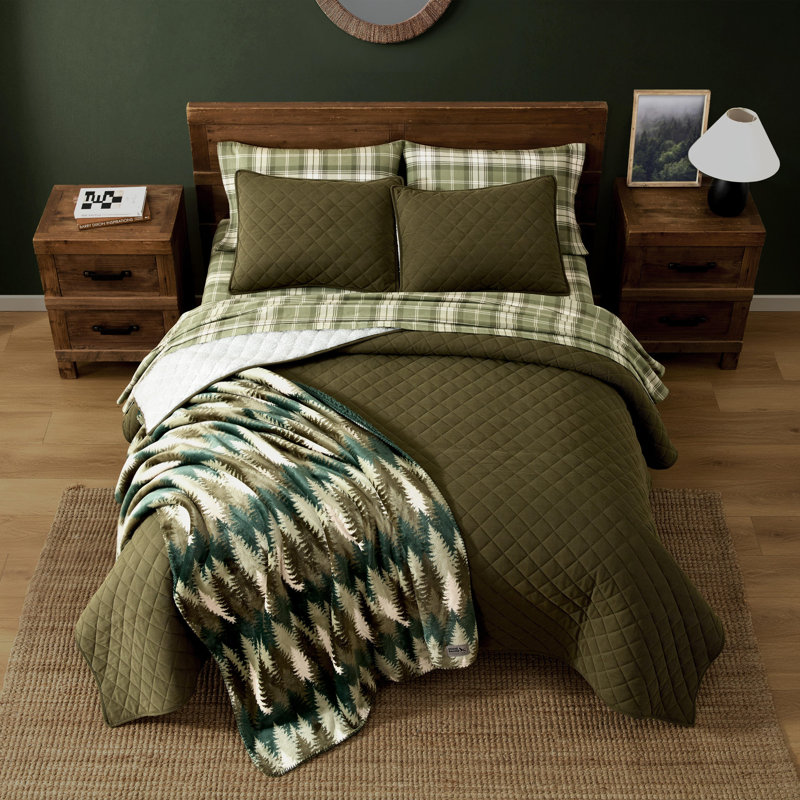 Ensemble de courtepointe réversible en velours côtelé Eddie Bauer Brantwood, Twin, Green