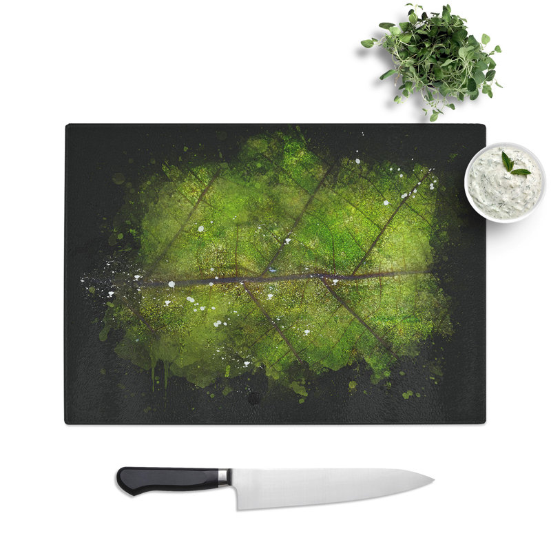 Tempered Glass Leaf Lines Chopping Board, 28.5 cm x 39 cm
