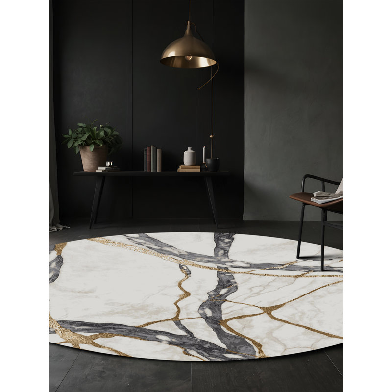 Machine Washable Gray Area Rug, Round 7'