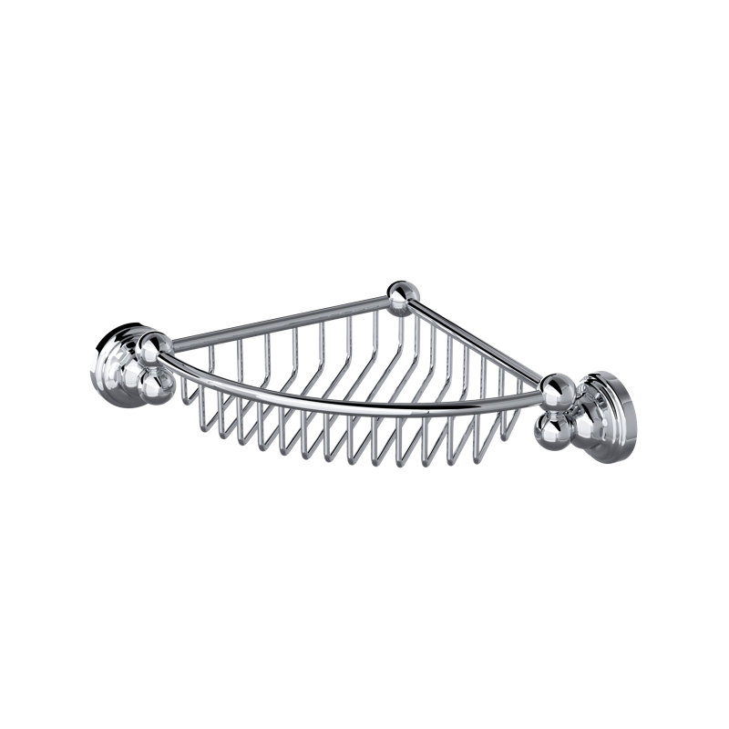 Edwardian Wall Mount Corner Basket, Polished Chrome