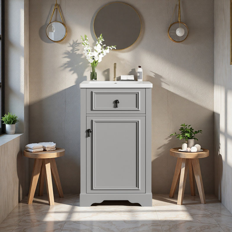 Meuble-lavabo de 20 pouces avec lavabo en céramique, Gris