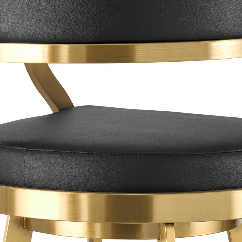Dehn Modern Swivel Counter or Bar Height Barstool with Open Back and Footrest in Metal and Faux Leather, White, Gold