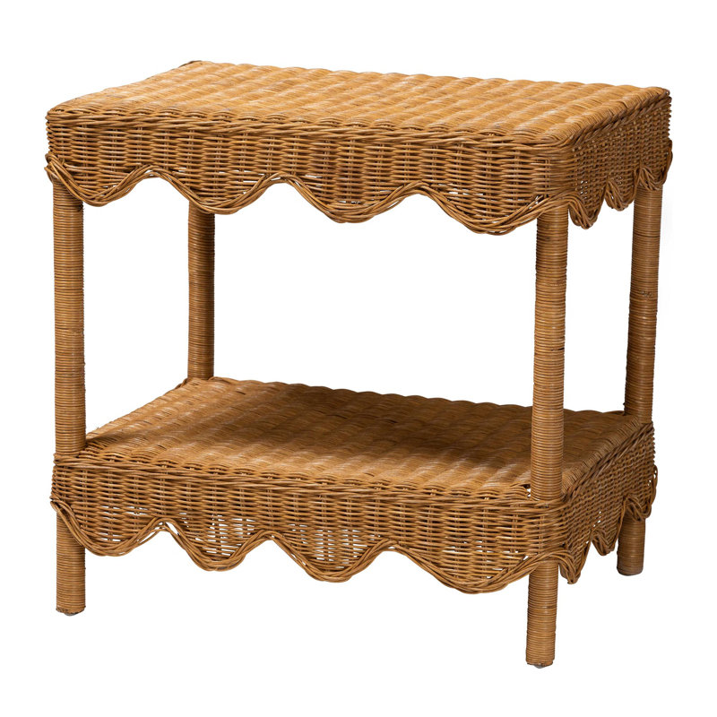 Bystrik Bohemian Light Honey Scalloped Rattan Side Table