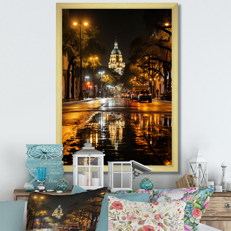 Liljan Florida City Lights sur impression sur toile, H 40 po x l 30 po x P 1,5 po, Encadrement doré