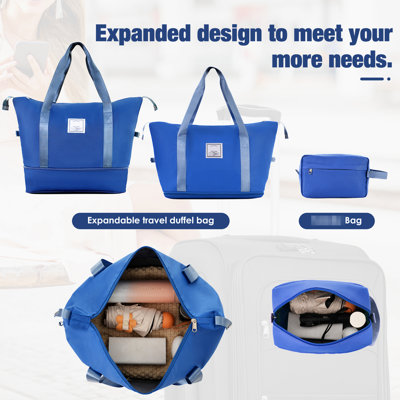 Expandable 3 Piece Lightweight Luggage With Travel Duffel, Navy Blue , Four Spinner Wheels, Easy Access For Files And Books Softshell Suitcase Duffel Toiletry, Design Laptops