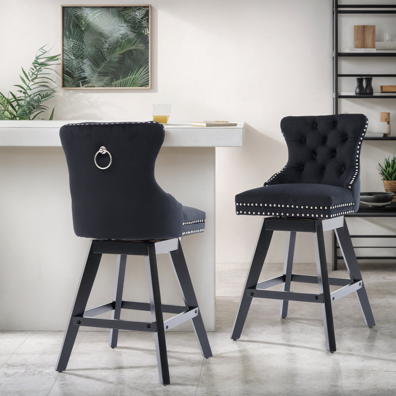 Swivel Upholstered Counter Stool(Set Of 2), Black