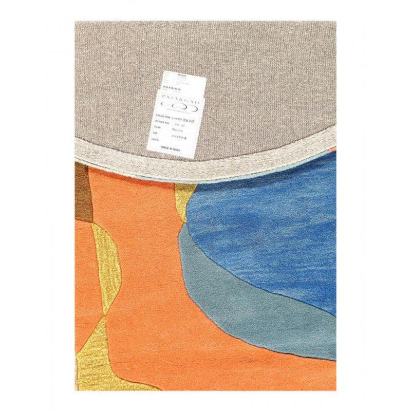 Tapis abstrait rond fait à la main Kristyanna de 5 pi en bleu / jaune / orange