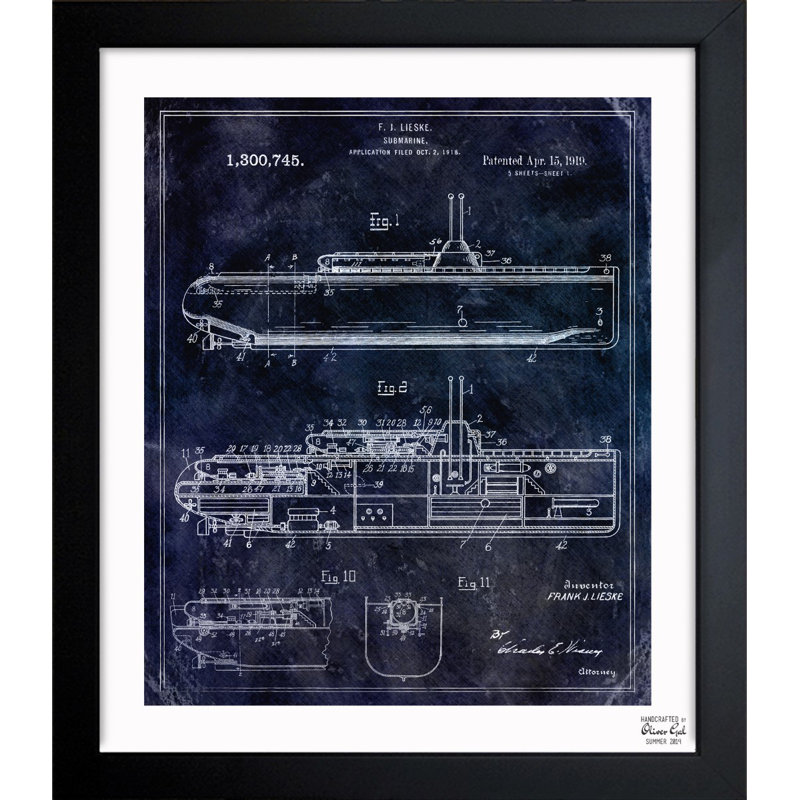 Sous-marin 1919 - Cadre photo, impression sur papier, H 18 po x l 15 po x P 0,5 po