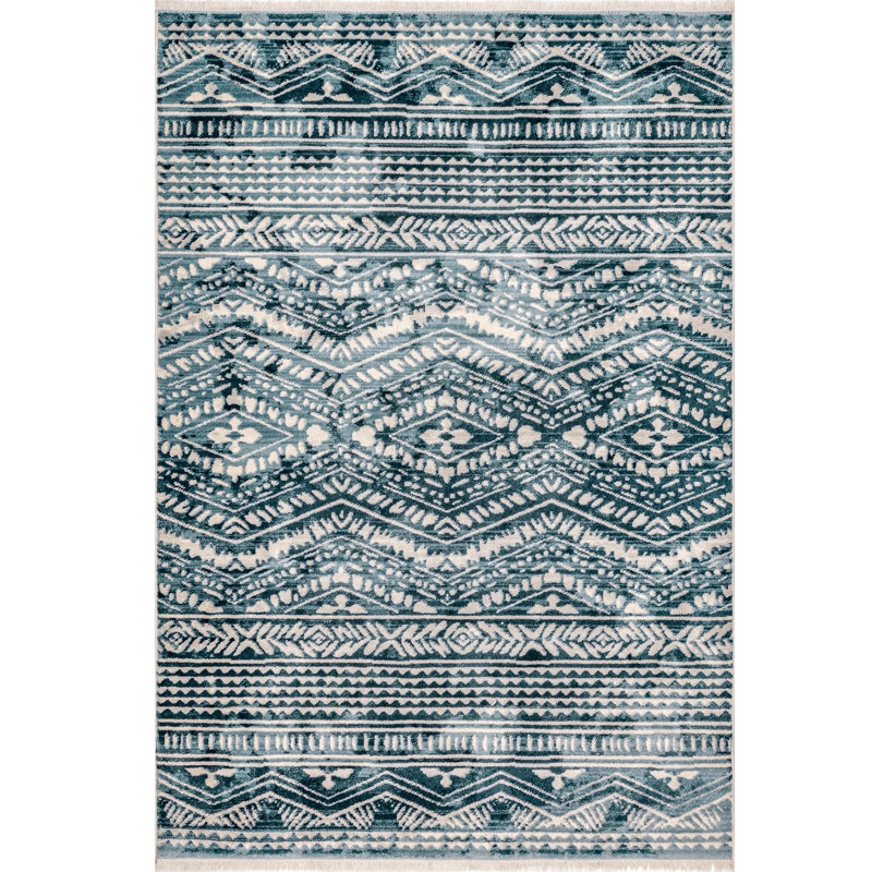 Tapis géométrique bleu Fromberg, Rectangle 5 pi x 7 pi 5 po