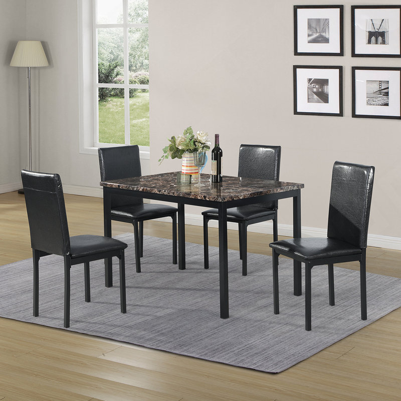 Ensemble de salle à manger 5 pièces en métal avec plateau en faux marbre