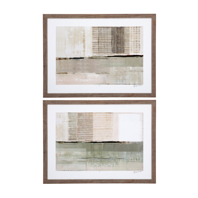 Across the Abstract Bay Framed Prints Set of 2 – Knotty Pine Frame