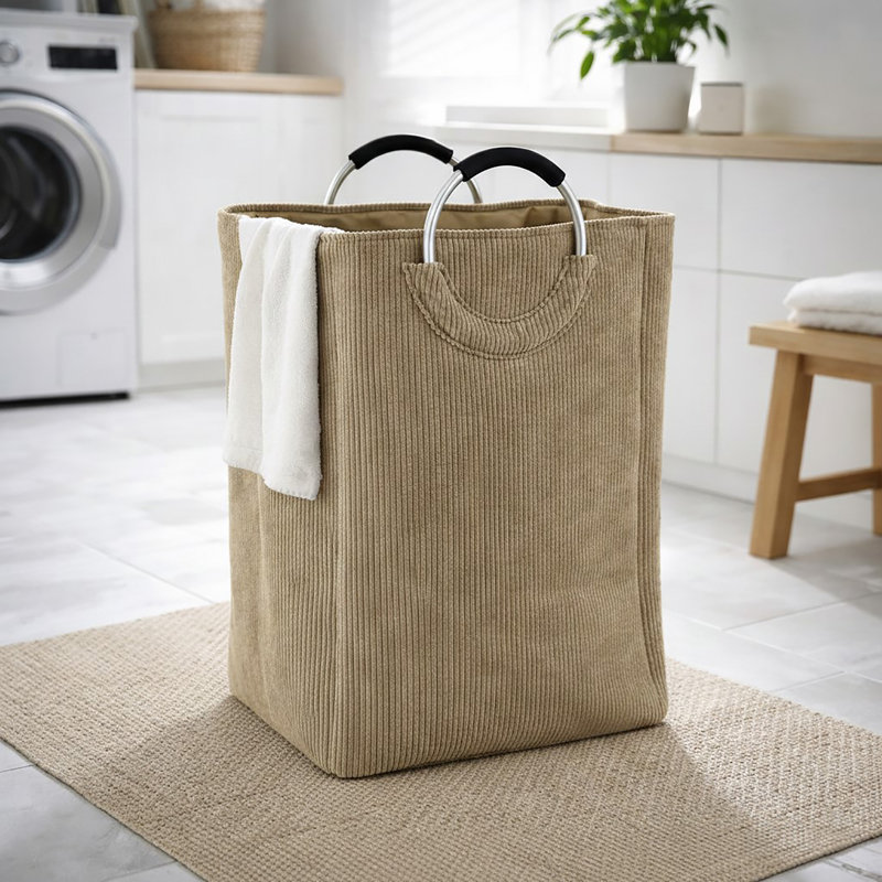 Panier à linge en velours côtelé 55L, Beige